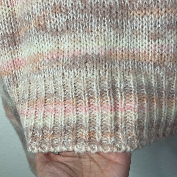 Womens M Fuzzy Knit Sweater Pastel Pink Beige Mohair Blend Pullover Cozycore Y2K - Picture 8 of 14